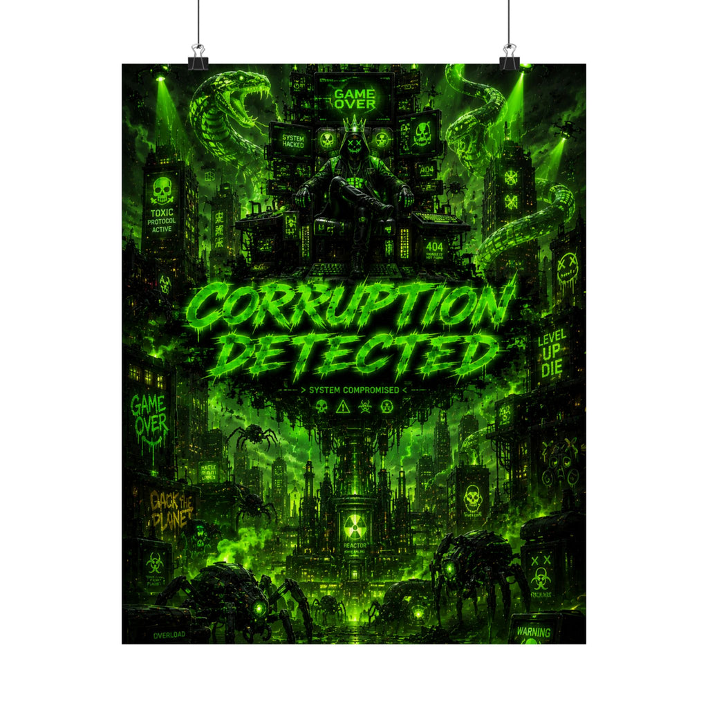 Corruption Detected Gaming Poster-  Neon Cyberpunk Inspired Gaming Art