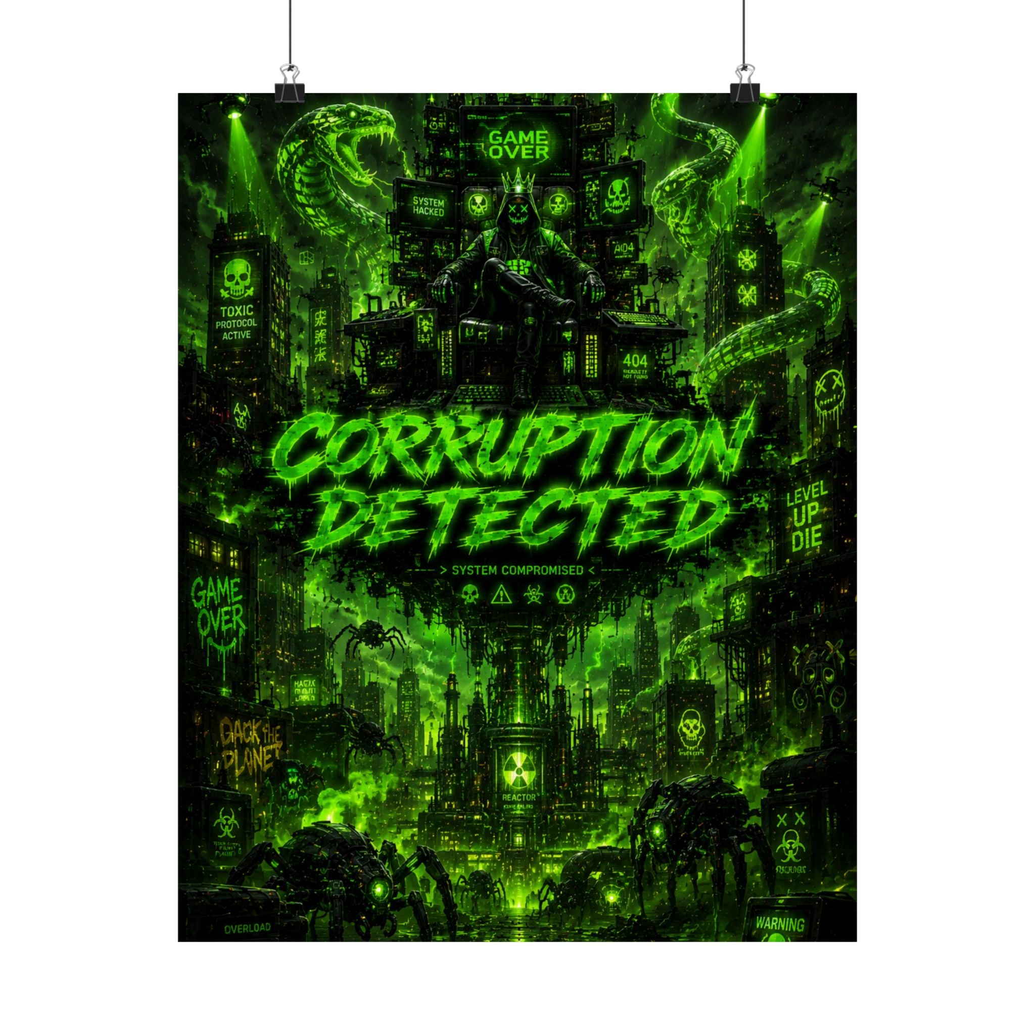 Corruption Detected Gaming Poster-  Neon Cyberpunk Inspired Gaming Art