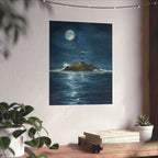 Moonlit Lighthouse Poster, Nautical Wall Art, Coastal Home Decor, Maritime Gift, Seaside Artwork, Ocean Lover's Decor