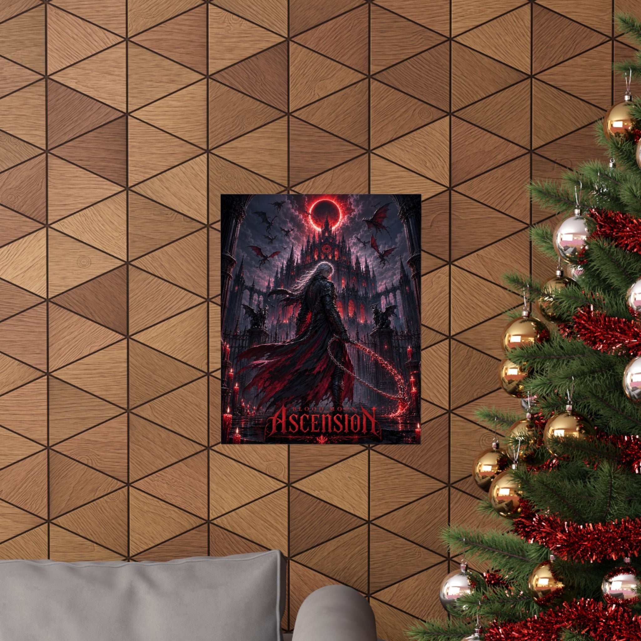 Retro Video Game Inspired Poster – Gothic Blood Moon Canvas Art