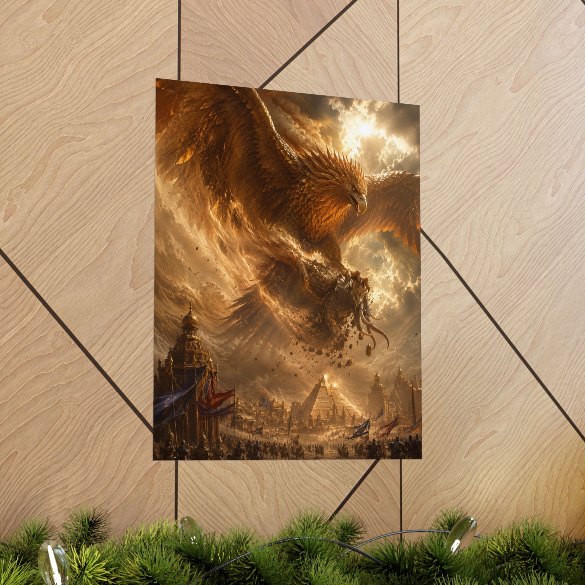 Giant Golden Phoenix Matte Vertical Poster | Fantasy Art, Mythical Bird
