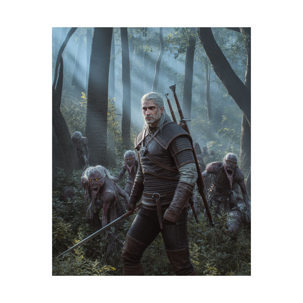 Fantasy Monster Hunter Matte Poster — Dark Forest Adventure Wall Art