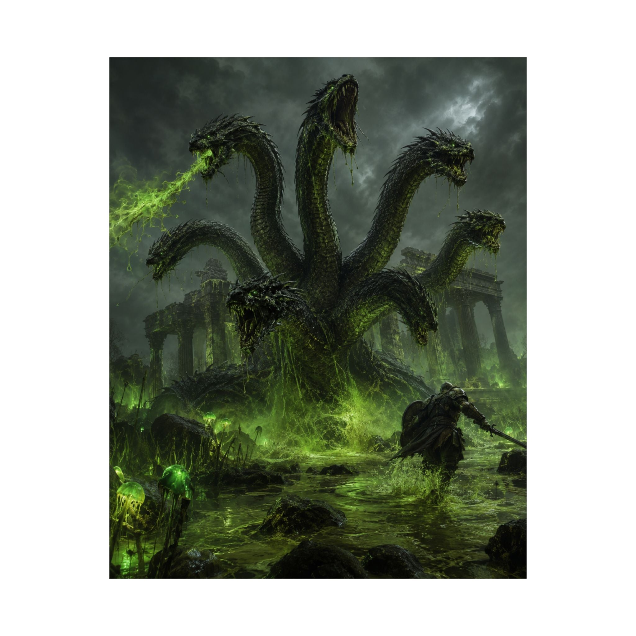 Hydra Monster Matte Vertical Poster | Dark Fantasy, Green Swamp