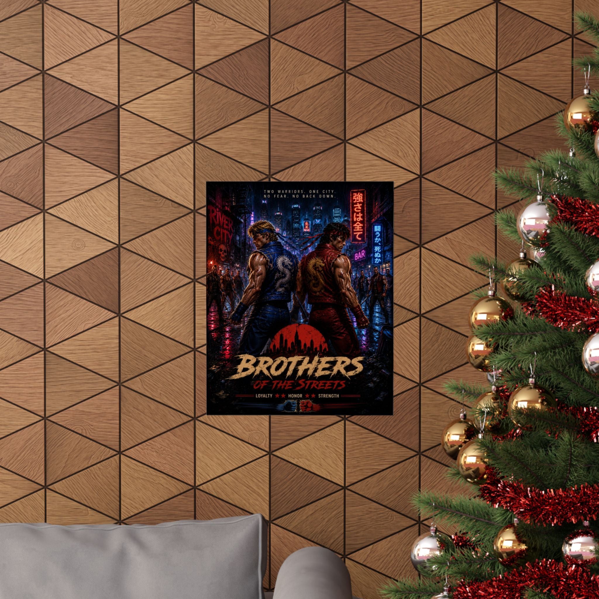 Brothers of the Streets Gaming Poster — Retro Game Neon Action Movie Art