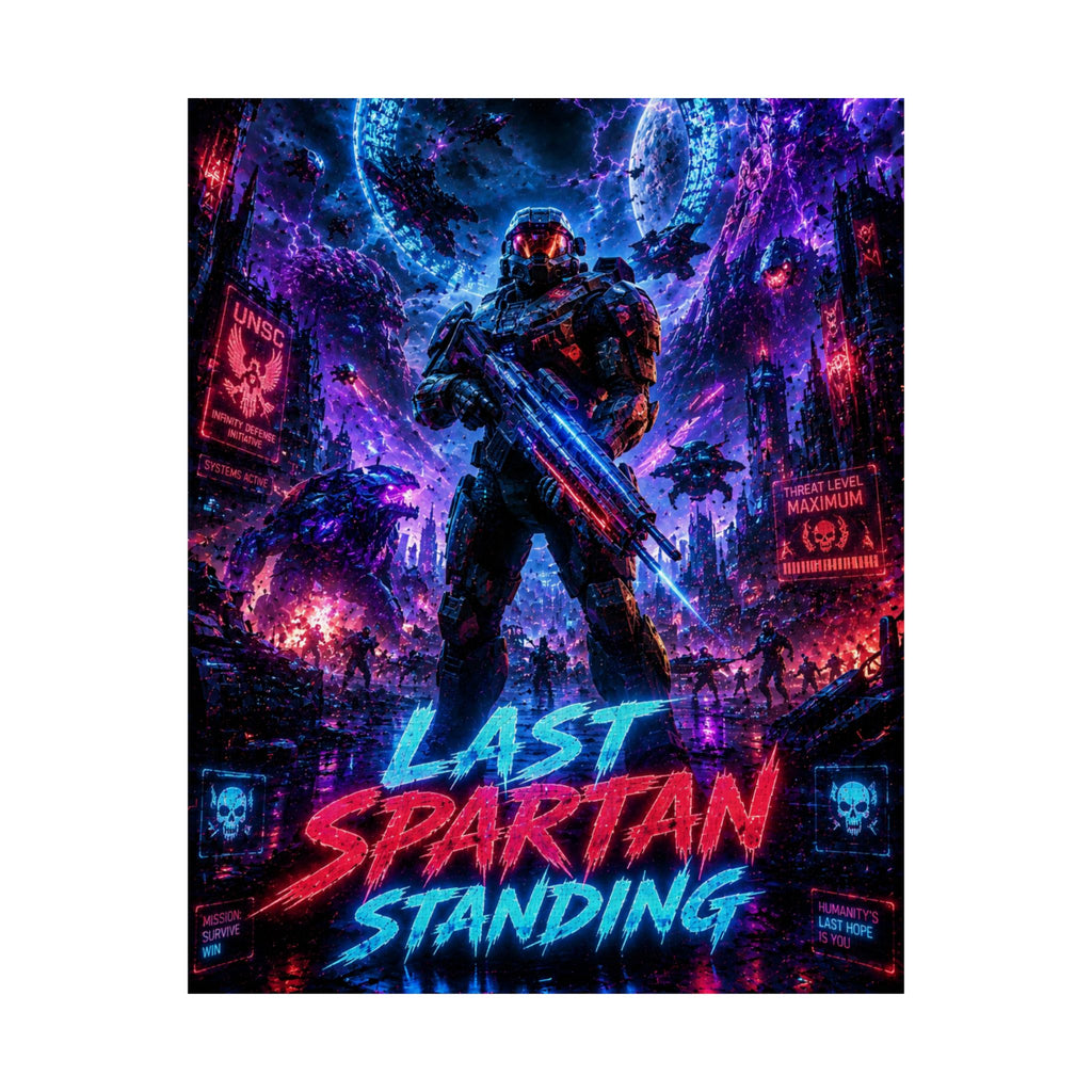 Last Spartan Standing Gaming Poster — Cyberpunk Sci‑Fi Matte Gaming Wall Art