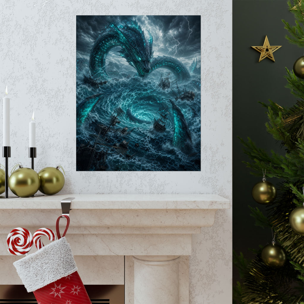 Sea Serpent Storm Poster | Kraken Ocean Monster Fantasy Art