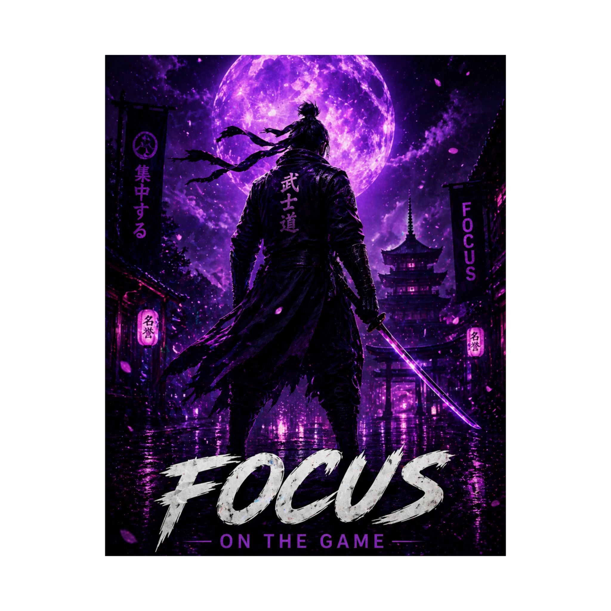 Focus on the Game Poster — Neon Samurai Gaming Wall Art