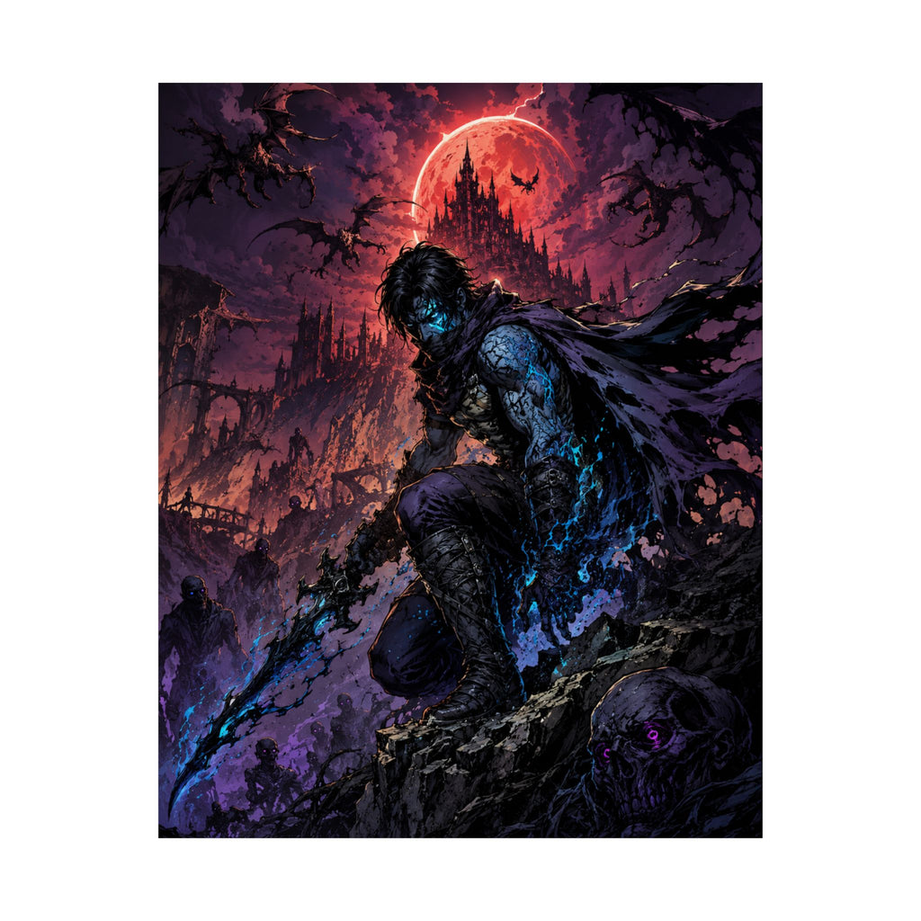 Dark Fantasy Reaver Gaming Poster — Nightblade Warrior Castle Art Print