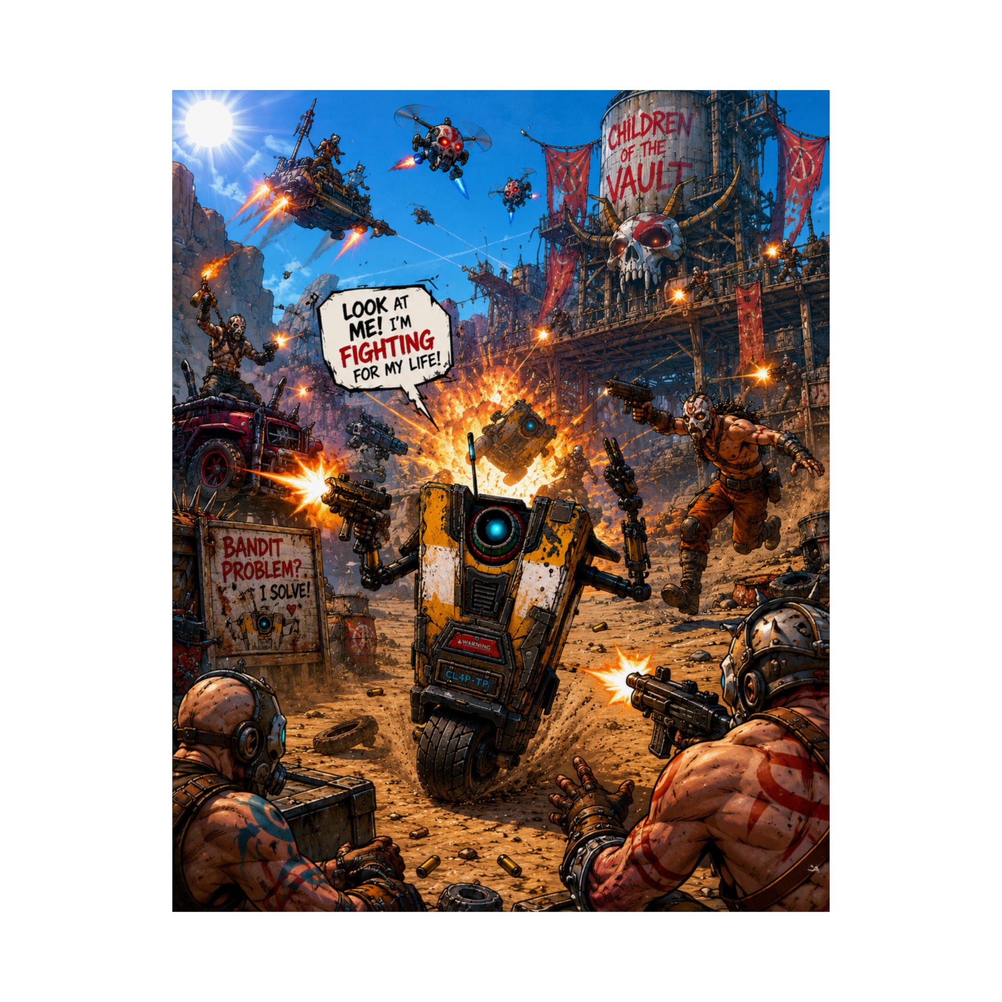 Badlands Claptrap Poster — Action-Packed Matte Vertical Game Art