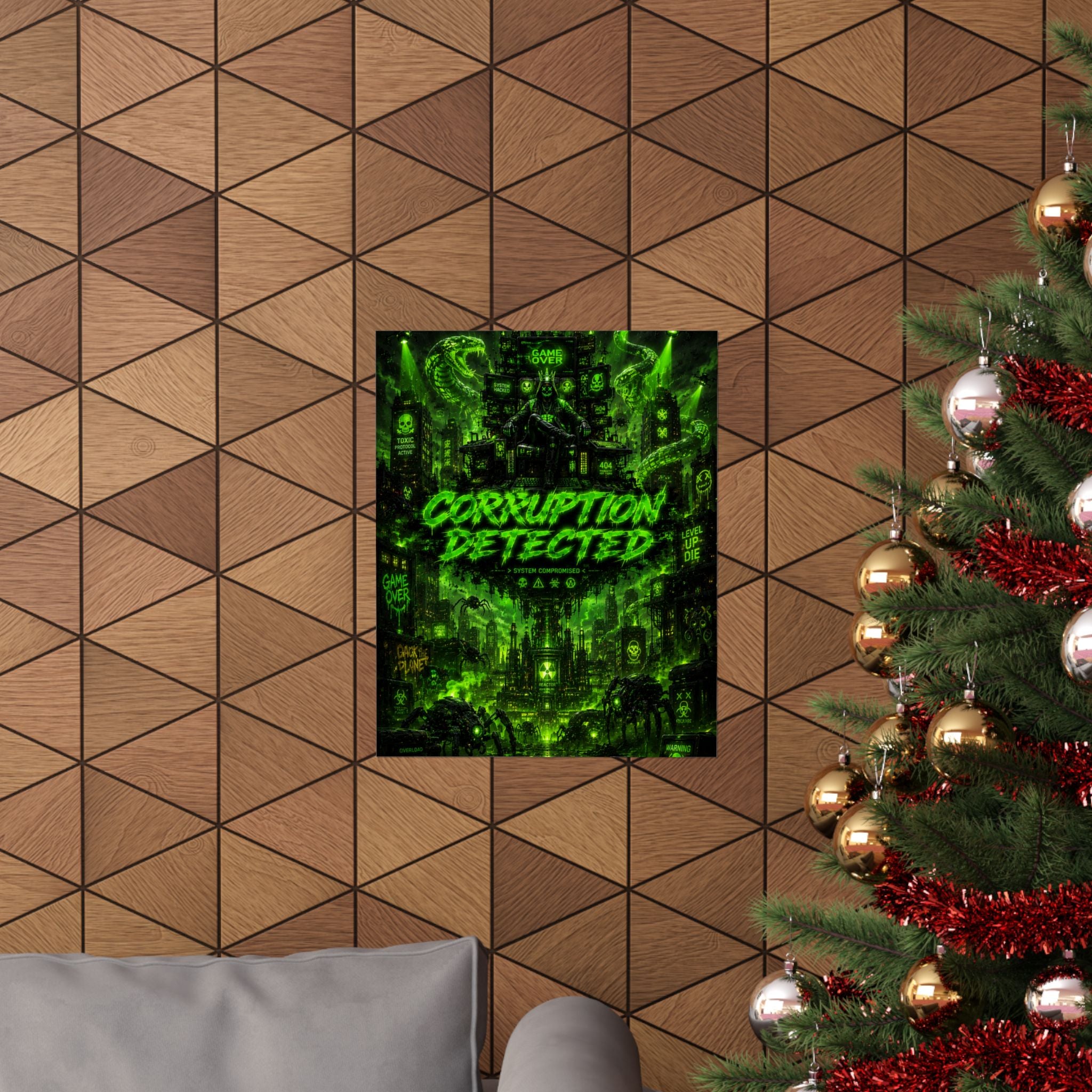 Corruption Detected Gaming Poster-  Neon Cyberpunk Inspired Gaming Art