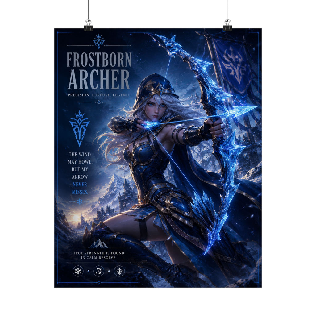 Frostborn Archer MOBA Vertical Poster — Fantasy Ice Archer Wall Art