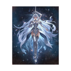 Fantasy Anime Sword Maiden Poster — Ethereal White-Haired Warrior Wall Art