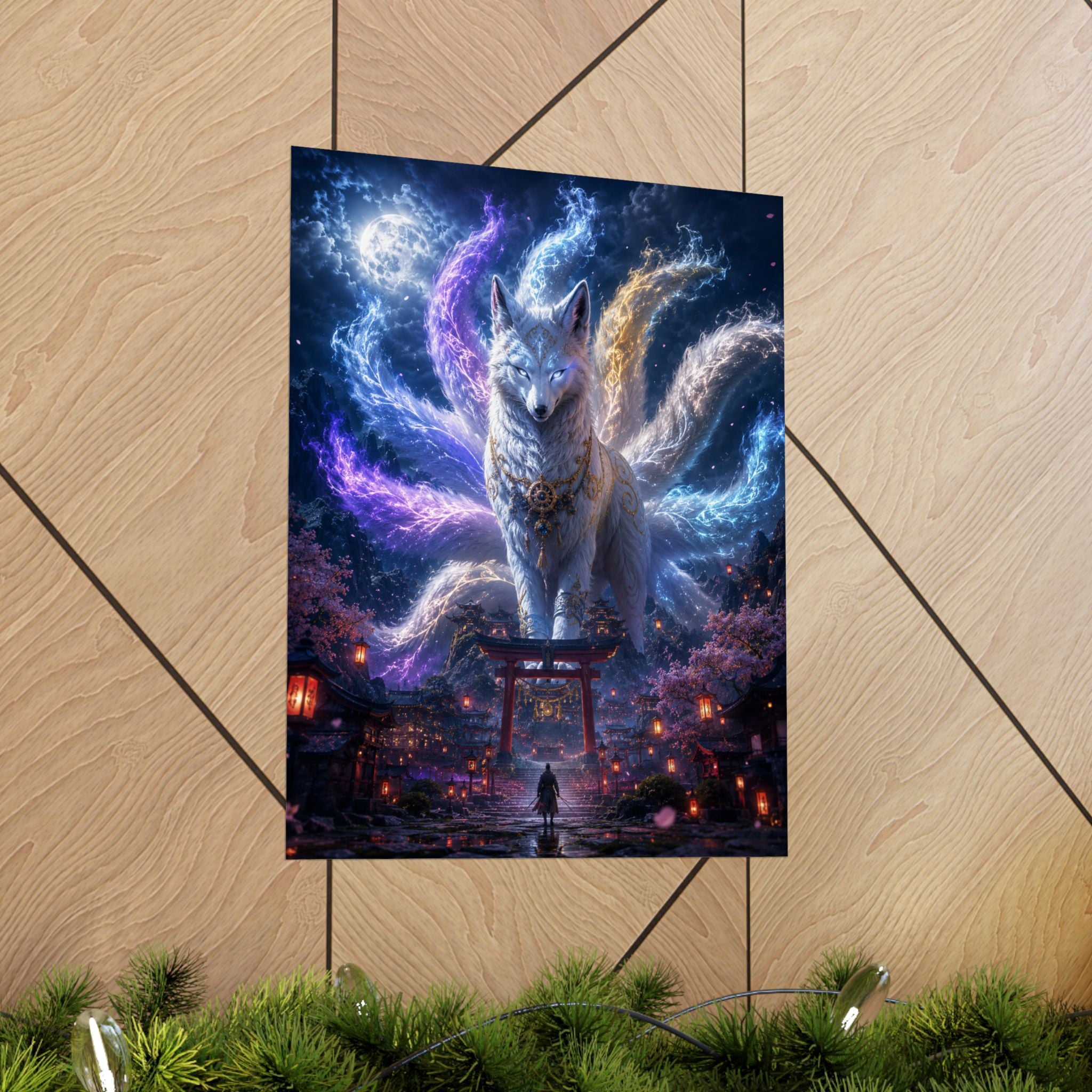 Nine-Tailed Fox Spirit Matte Poster | Kitsune, Mystical Night Shrine Art