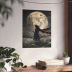 Samurai Moonlight Matte Poster | Dark Fantasy, Red Scarf, Full Moon