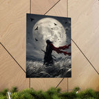 Samurai Moonlight Matte Poster | Dark Fantasy, Red Scarf, Full Moon