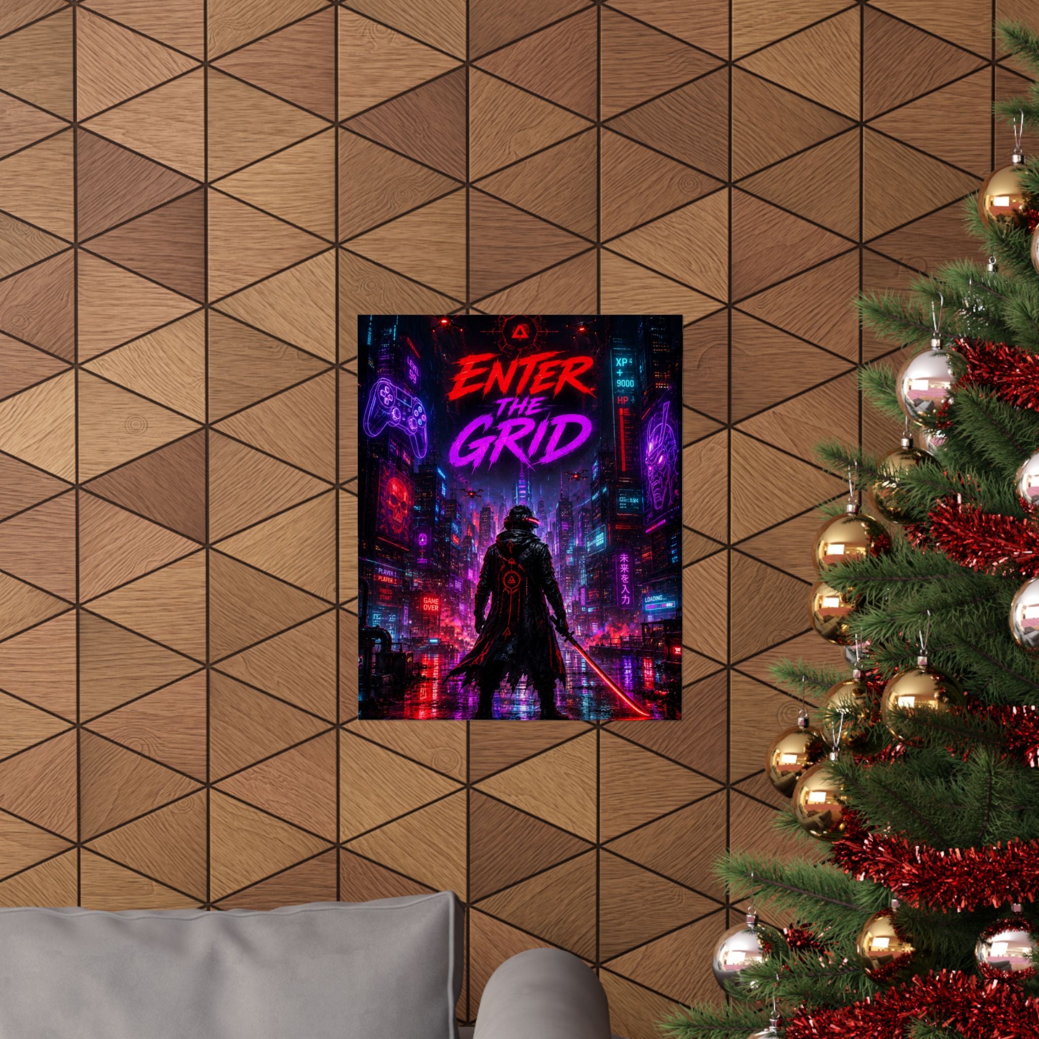 Enter the Grid Neon Cyberpunk Gaming Poster