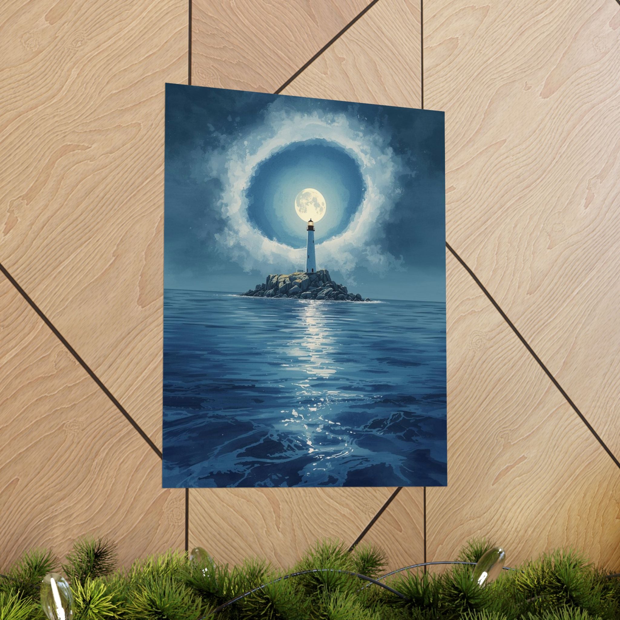 Lighthouse Moonlit Matte Vertical Posters, Nautical Wall Art, Coastal Decor, Beach House Print, Ocean Lover Gift