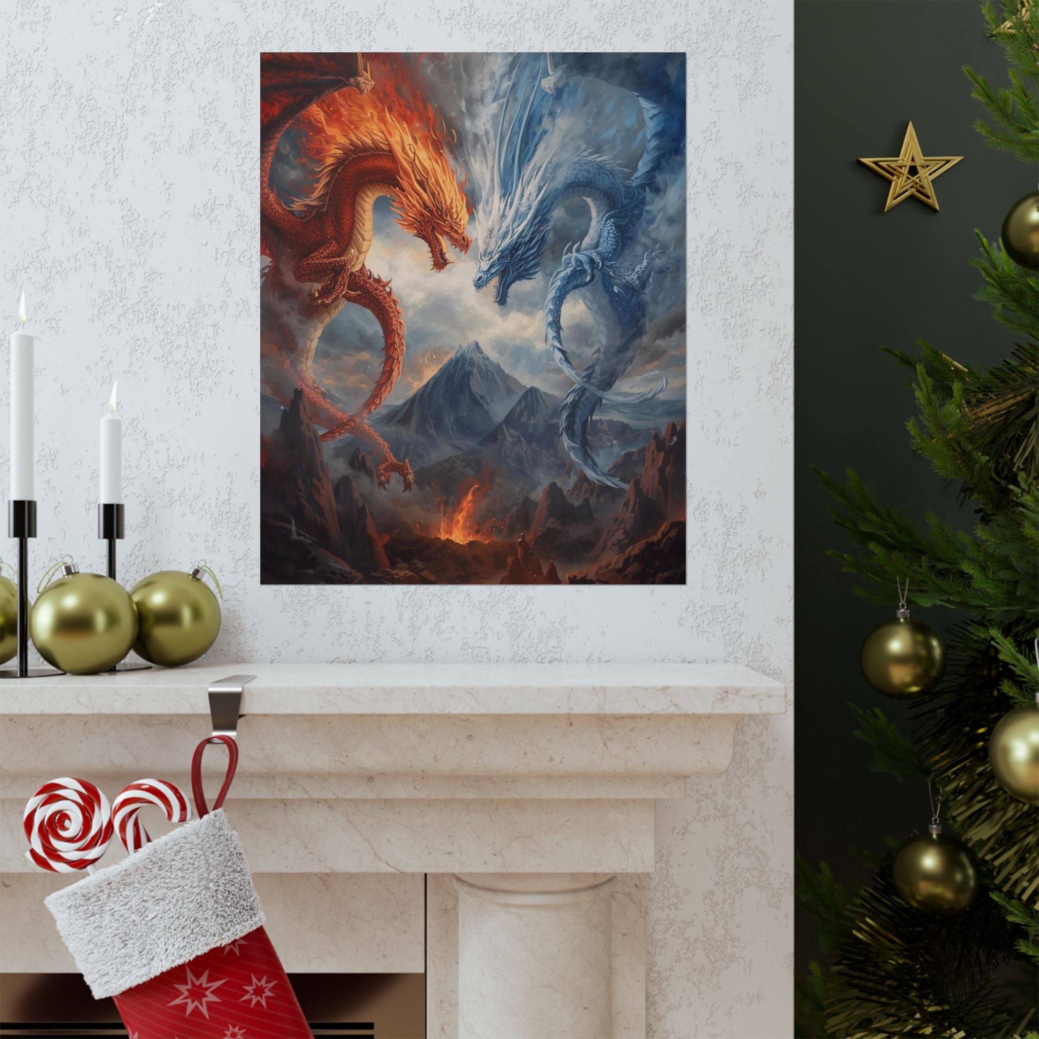 Epic Dragon Battle Matte Vertical Posters, Fantasy Wall Art, Home Decor, Gift for Gamers, Adventure Enthusiasts, Art Print