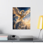 Golden Pegasus Fantasy Matte Vertical Poster | Mythical Winged Horse Wall Art
