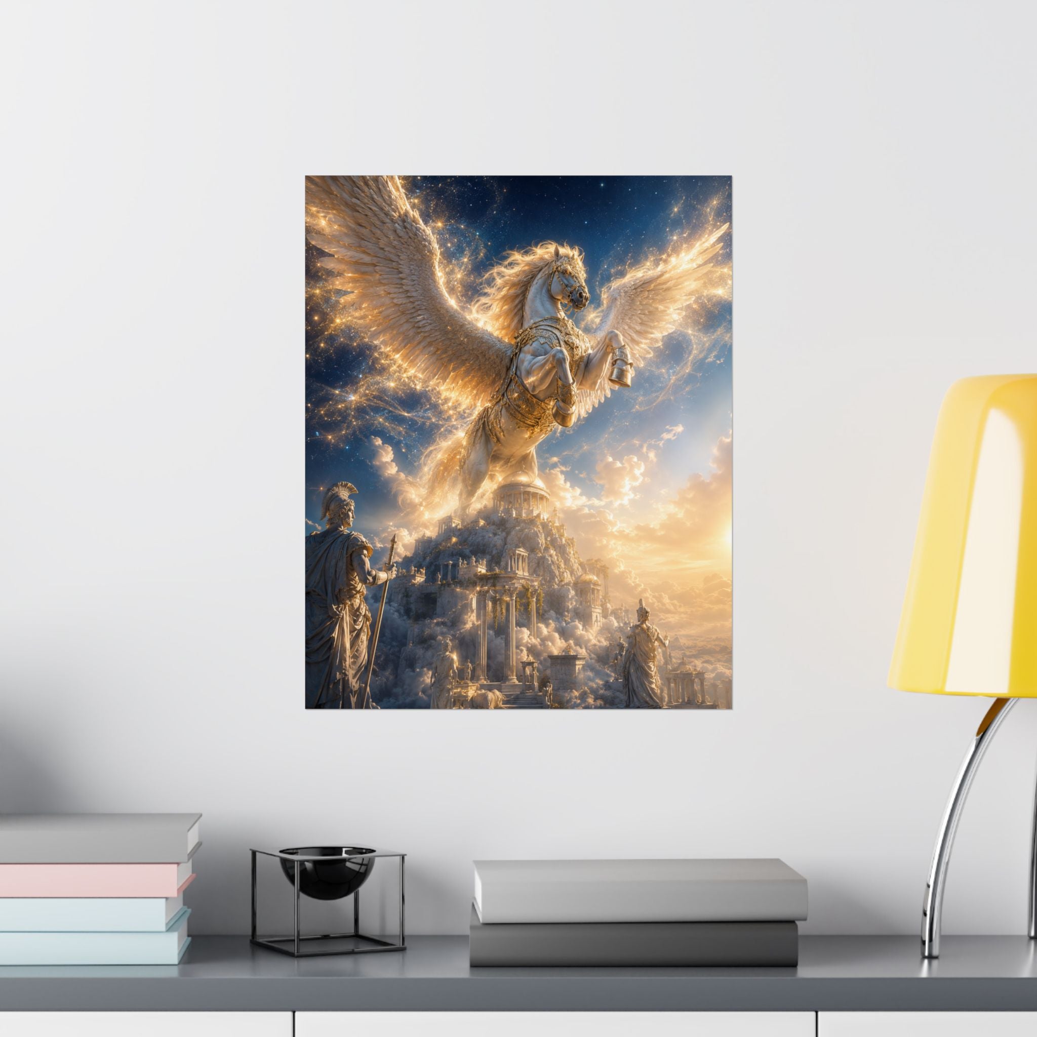Golden Pegasus Fantasy Matte Vertical Poster | Mythical Winged Horse Wall Art