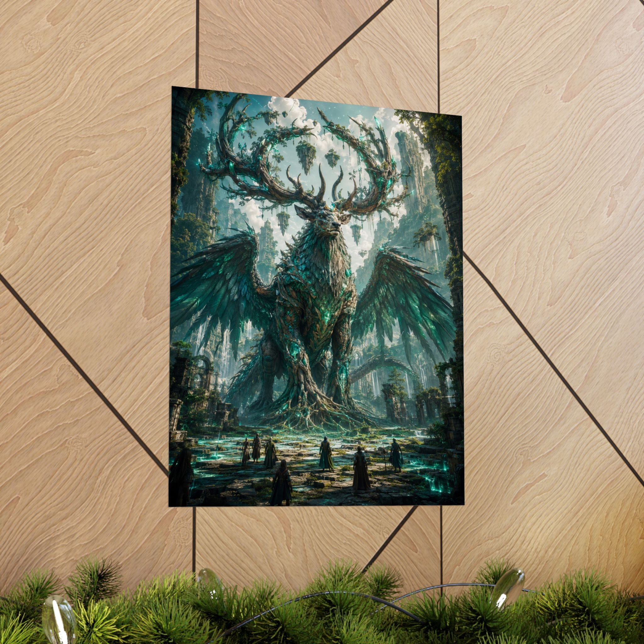 Forest Guardian Stag with Wings Matte Poster | Fantasy Creature Art
