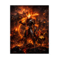 Fiery Warrior Moba Inspired Fantasy Poster – Lava Knight with Flame Hound Matte Vertical Art
