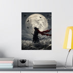 Samurai Moonlight Matte Poster | Dark Fantasy, Red Scarf, Full Moon