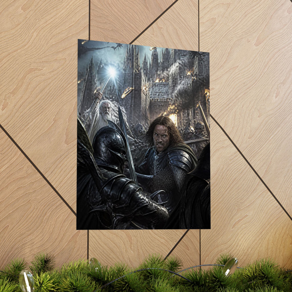 Dark Fantasy Poster — Medieval Warrior & Wizard Wall Art