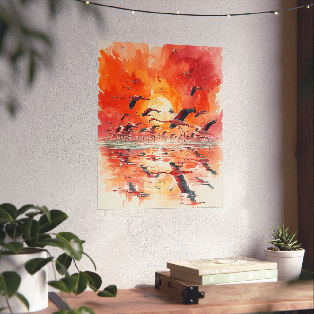 Sunset Flamingo Wall Art, Matte Vertical Posters, Home Decor, Interior Design, Gift for Bird Lovers, Floral Art Prints