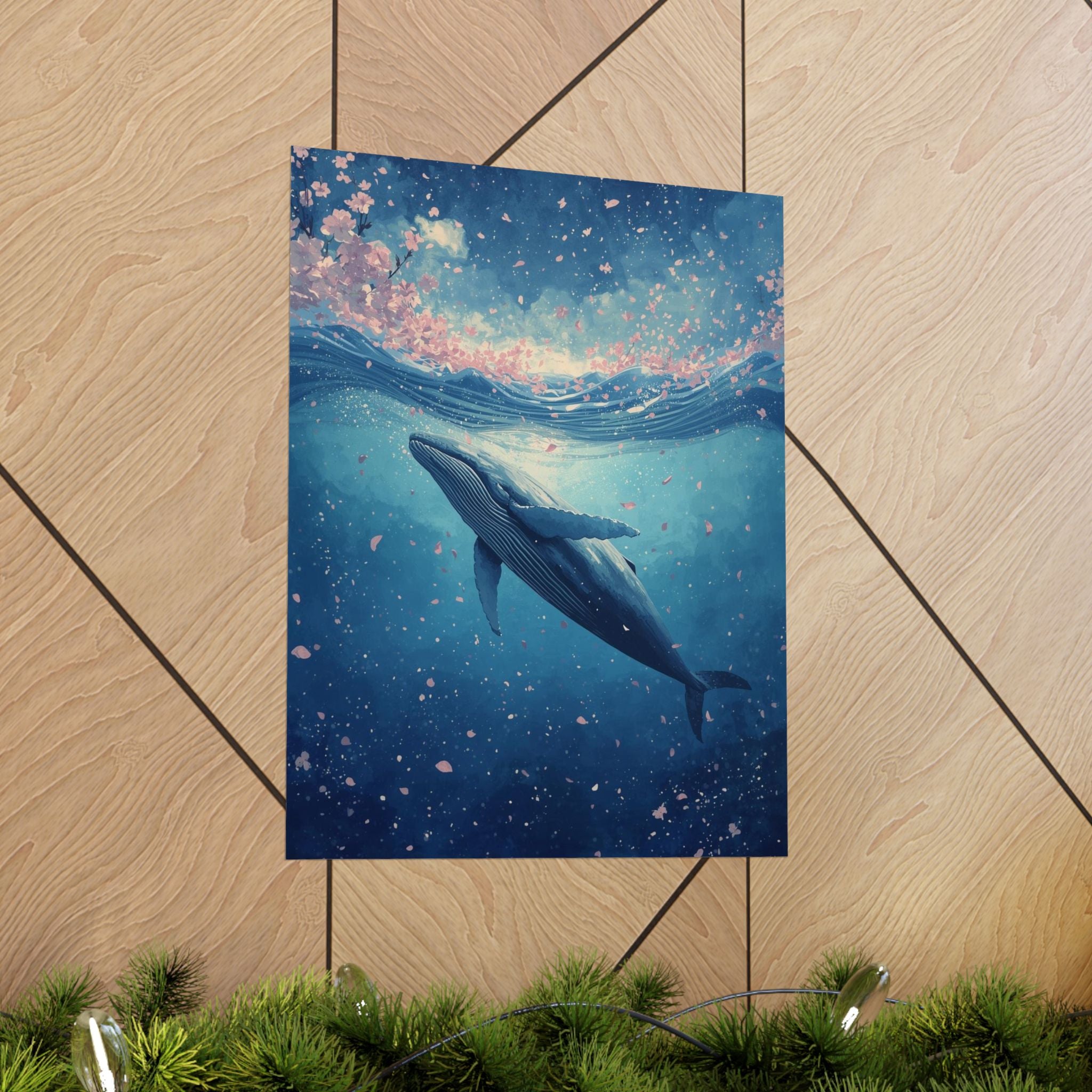 Whale Art Poster, Underwater Wall Décor, Ocean Lover Gift, Floral Nature Print, Home Decoration