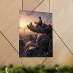 Boy on Giant Robot Hand Poster | Matte Vertical Poster, Fantasy Sunset