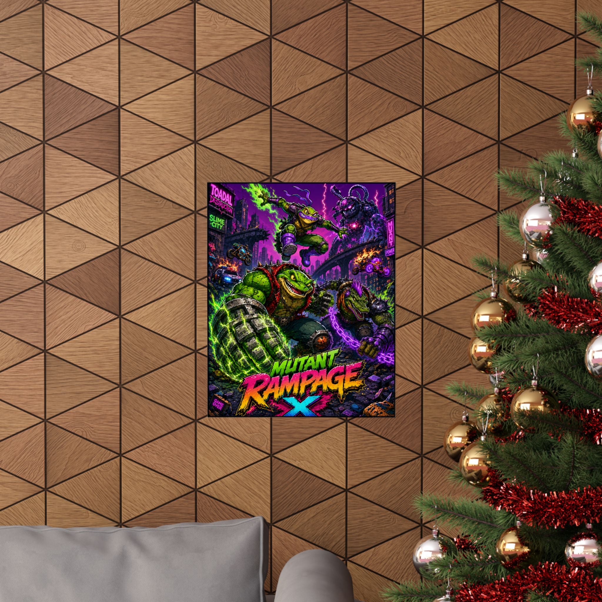 Mutant Rampage X – Retro Arcade Toad Poster | Neon Gamer Wall Art Canvas