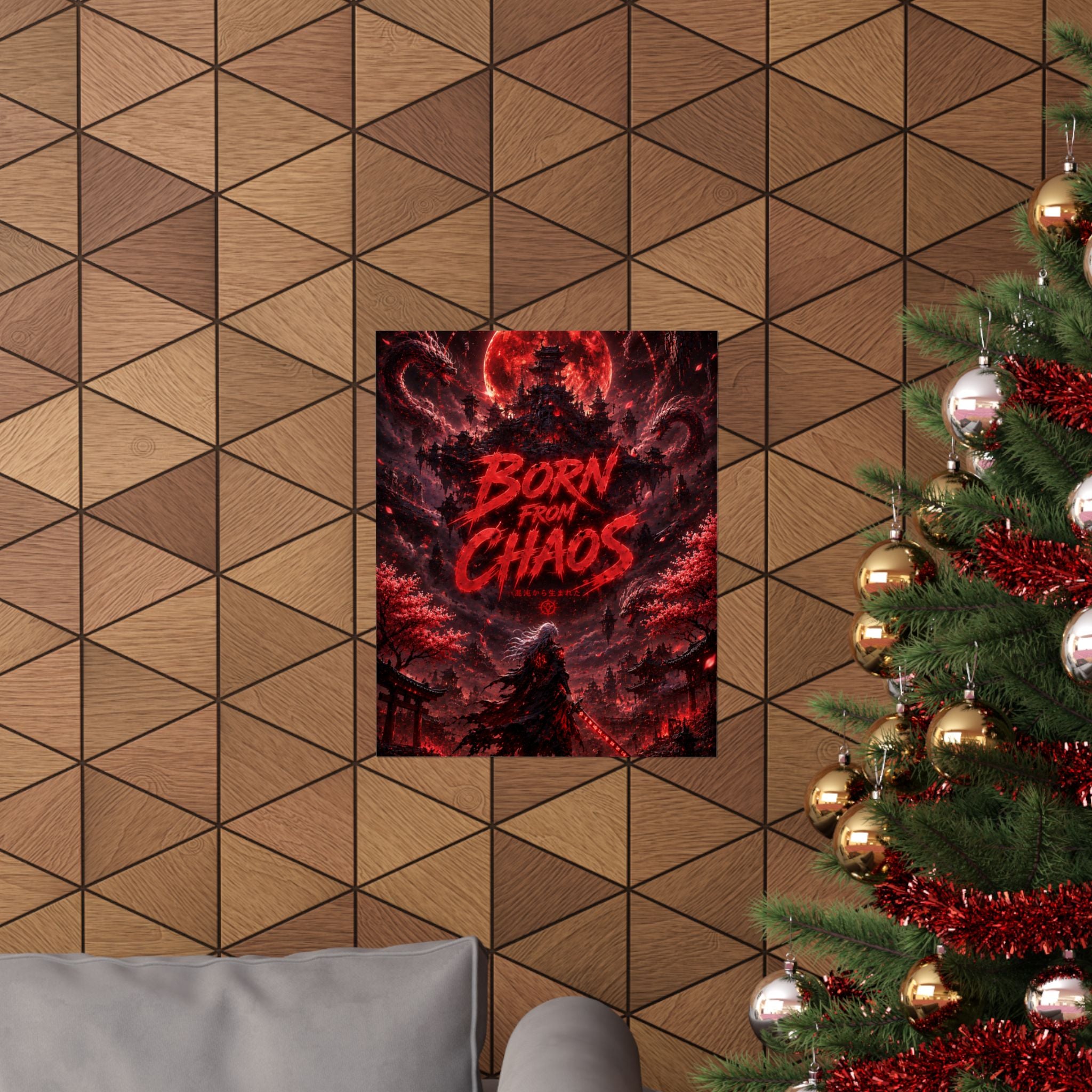 Born From Chaos Gaming Poster — Dark Fantasy Red Samurai Gaming Wall Art