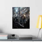 Dark Fantasy Poster — Medieval Warrior & Wizard Wall Art