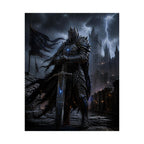 Dark Fantasy Knight Poster — Gothic Castle, Lightning & Armored Warrior