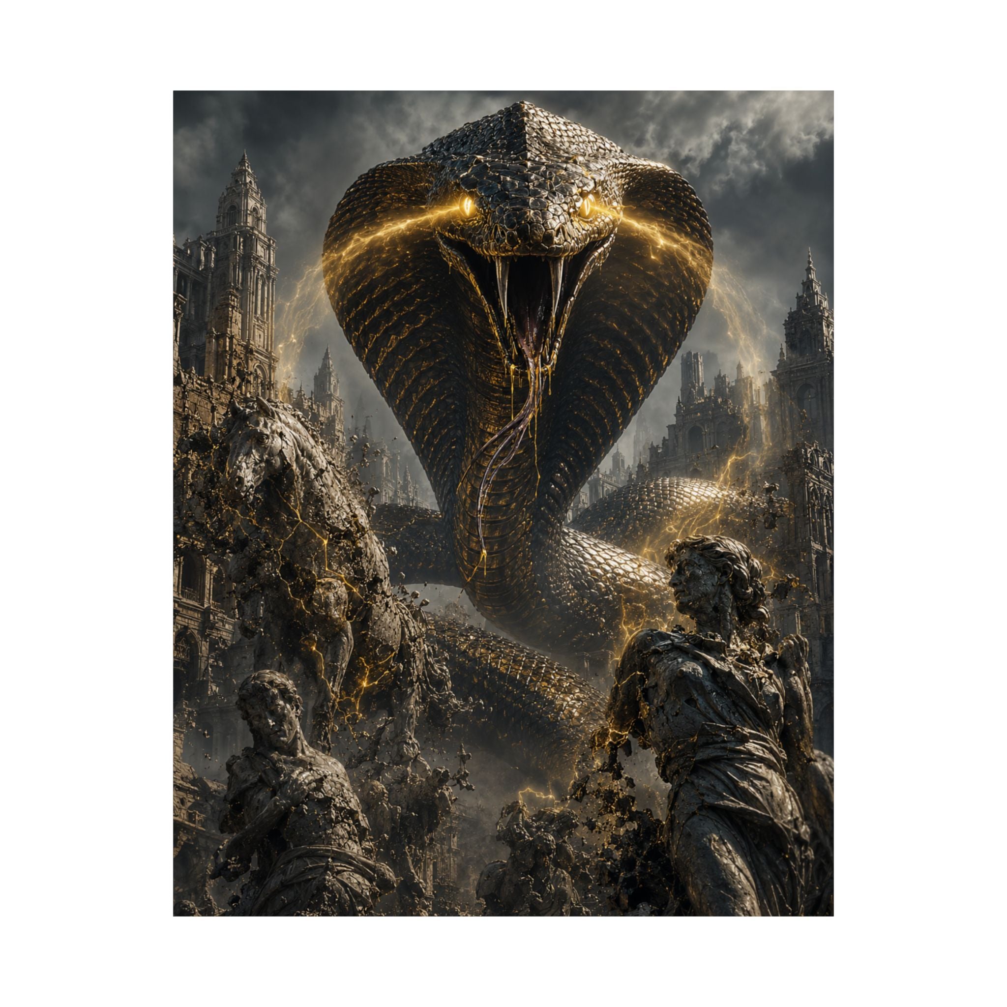 Giant Cobra with Glowing Eyes Matte Vertical Poster | Fantasy Serpent Wall Art