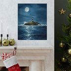 Moonlit Lighthouse Poster, Nautical Wall Art, Coastal Home Decor, Maritime Gift, Seaside Artwork, Ocean Lover's Decor