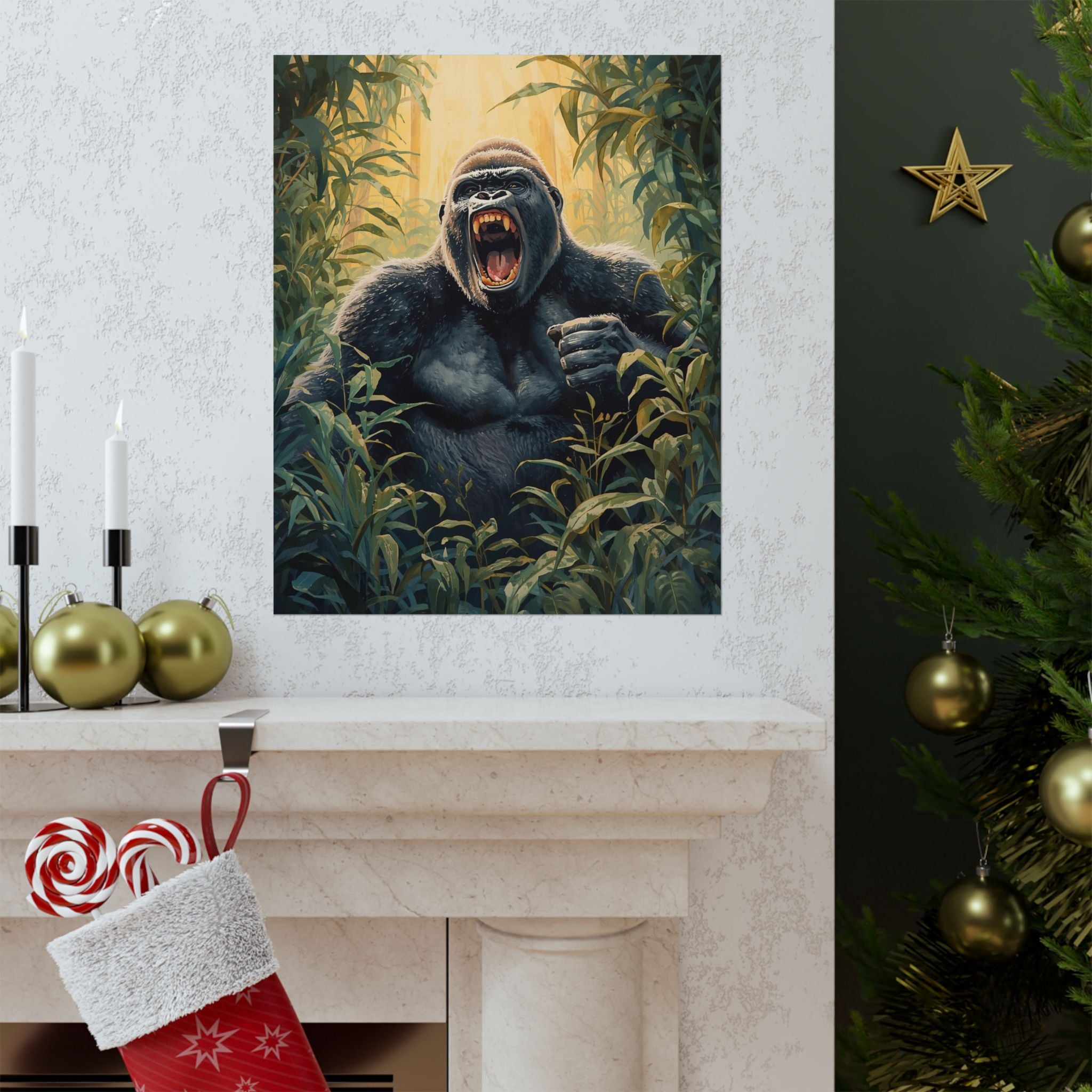 Fierce Gorilla Matte Vertical Poster, Wild Animal Art Print, Jungle Wall Decor, Nature Lover Gift, Unique Home Decoration