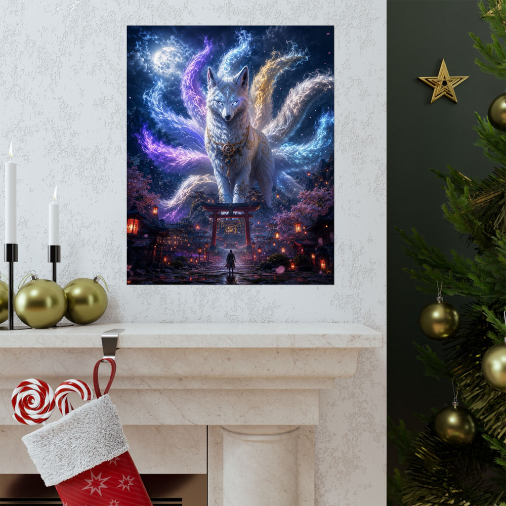 Nine-Tailed Fox Spirit Matte Poster | Kitsune, Mystical Night Shrine Art
