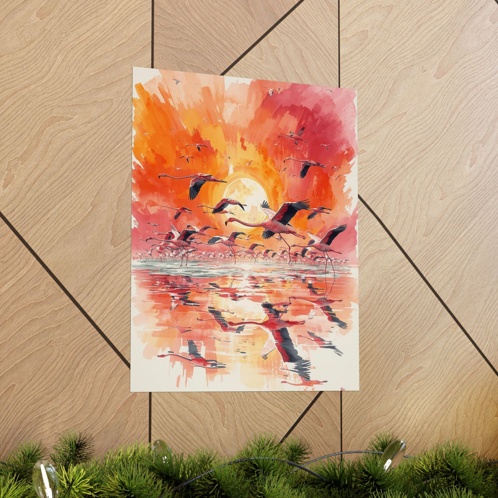 Sunset Flamingo Wall Art, Matte Vertical Posters, Home Decor, Interior Design, Gift for Bird Lovers, Floral Art Prints