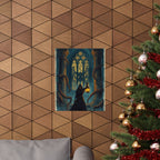 Gothic Lantern Poster — Hooded Explorer in Cathedral with Tentacles