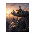 Boy on Giant Robot Hand Poster | Matte Vertical Poster, Fantasy Sunset
