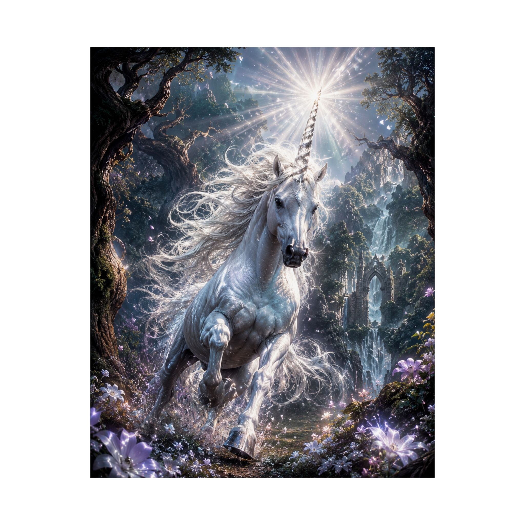 Majestic White Unicorn Poster | Matte Vertical Fantasy Wall Art