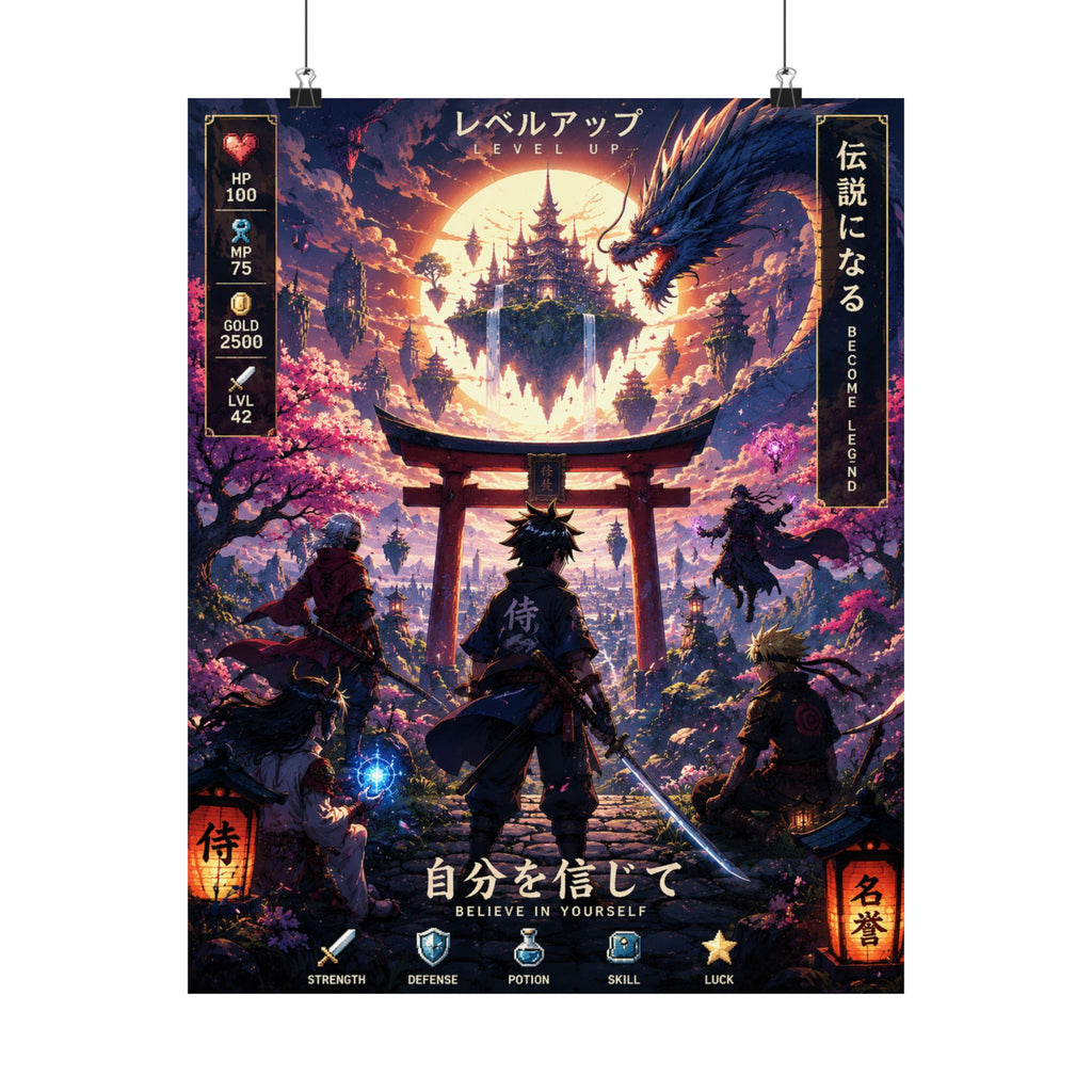 Samurai Fantasy Anime Art  — "Believe in Yourself" Japanese Dragon Art