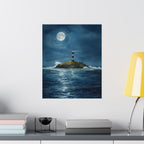 Moonlit Lighthouse Poster, Nautical Wall Art, Coastal Home Decor, Maritime Gift, Seaside Artwork, Ocean Lover's Decor