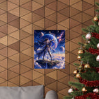 Female Space Warrior fantasy art Matte Vertical Poster | celestial planets, floating island