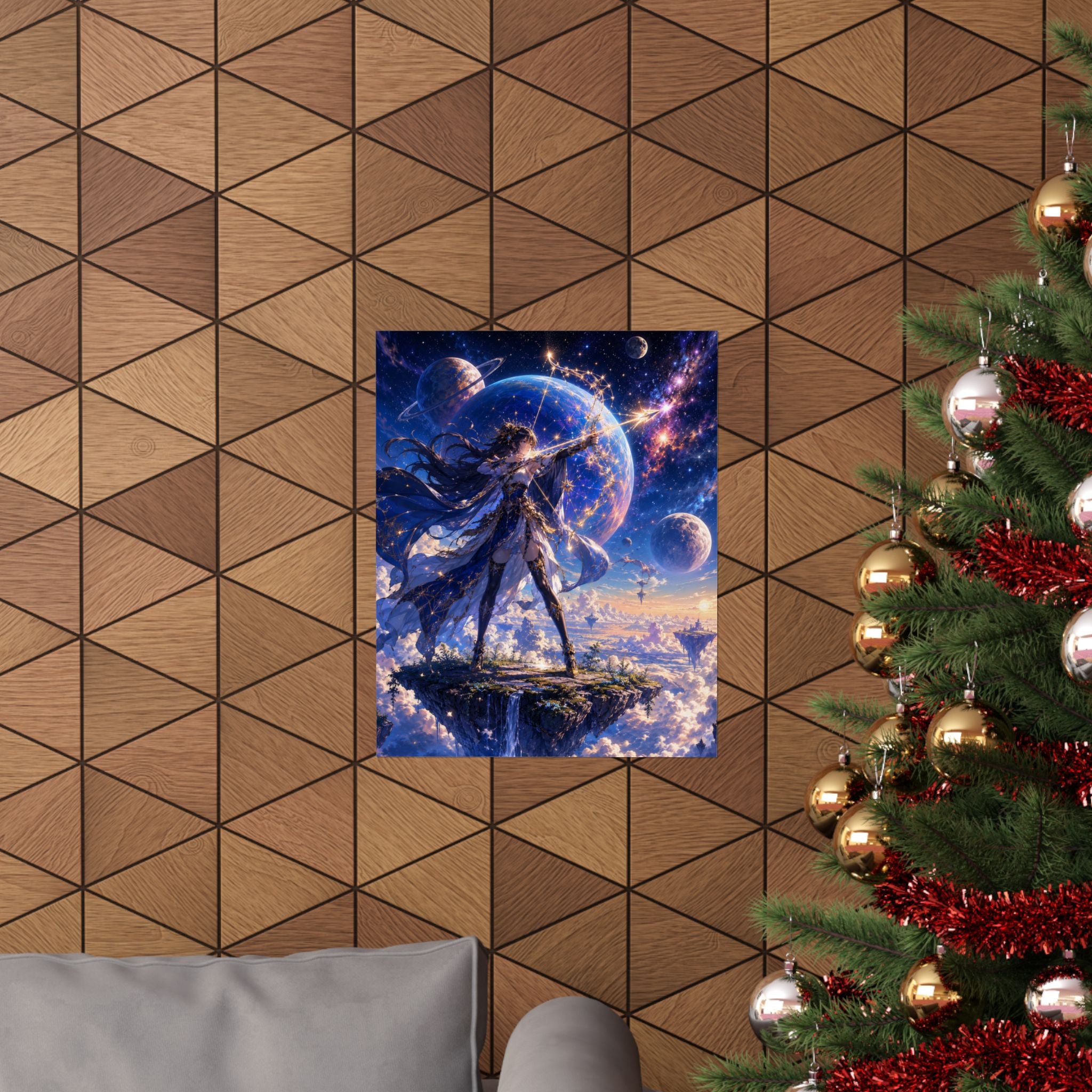 Female Space Warrior fantasy art Matte Vertical Poster | celestial planets, floating island