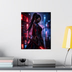 Cyberpunk Samurai Poster — Neon Night Female Warrior Vertical Print