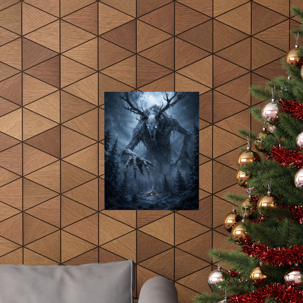 Wendigo Forest Horror Matte Vertical Poster | Creepy Moonlit Monster