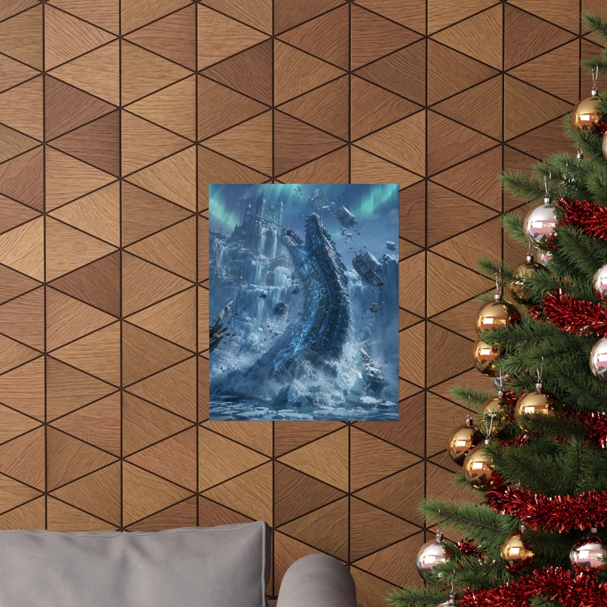 Ice Dragon Rising Poster | Fantasy Kraken Creature Matte Vertical Print
